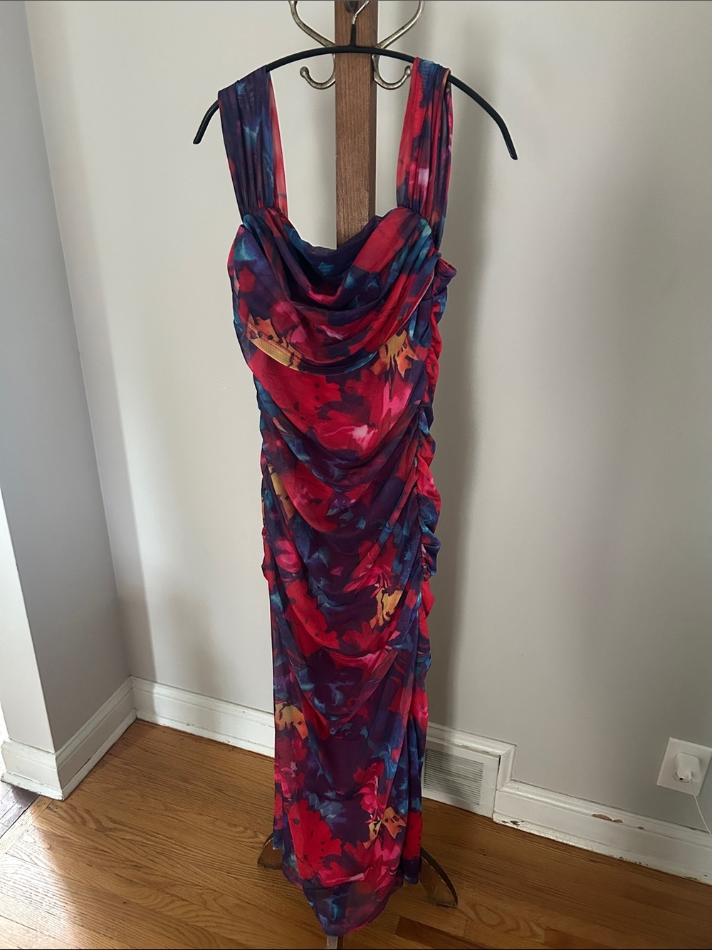 PRETTYGARDEN Dress Floral Off Shoulder Ruched Mesh